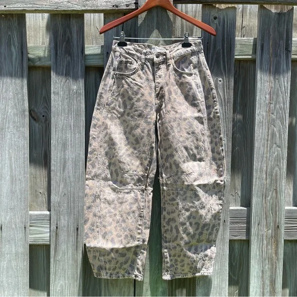 Free People Leopard Print Barrel Jeans - Picture 3 of 5